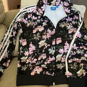 Adidas Jackets \u0026 Coats | Adidas Floral Orchid Firebird Track Jacket Size Small Black, Pink, White | Color: Black/Pink | Size: S | Candynv2021's Closet